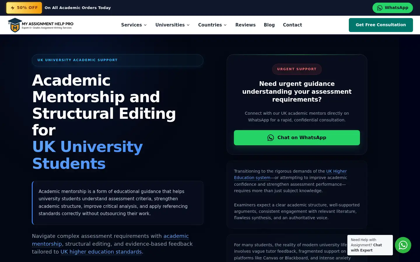 Screenshot of myassignmenthelppro.com