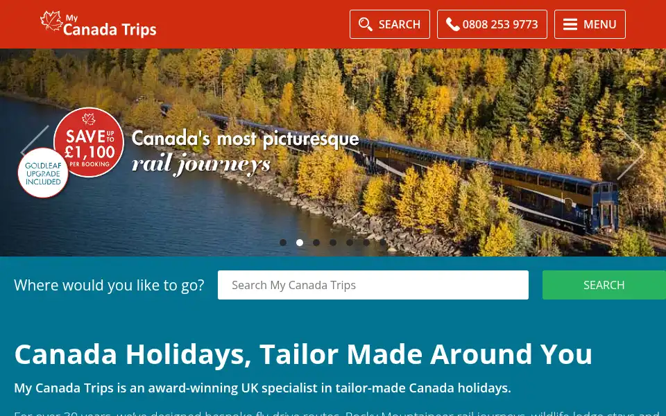 Screenshot of mycanadatrips.co.uk
