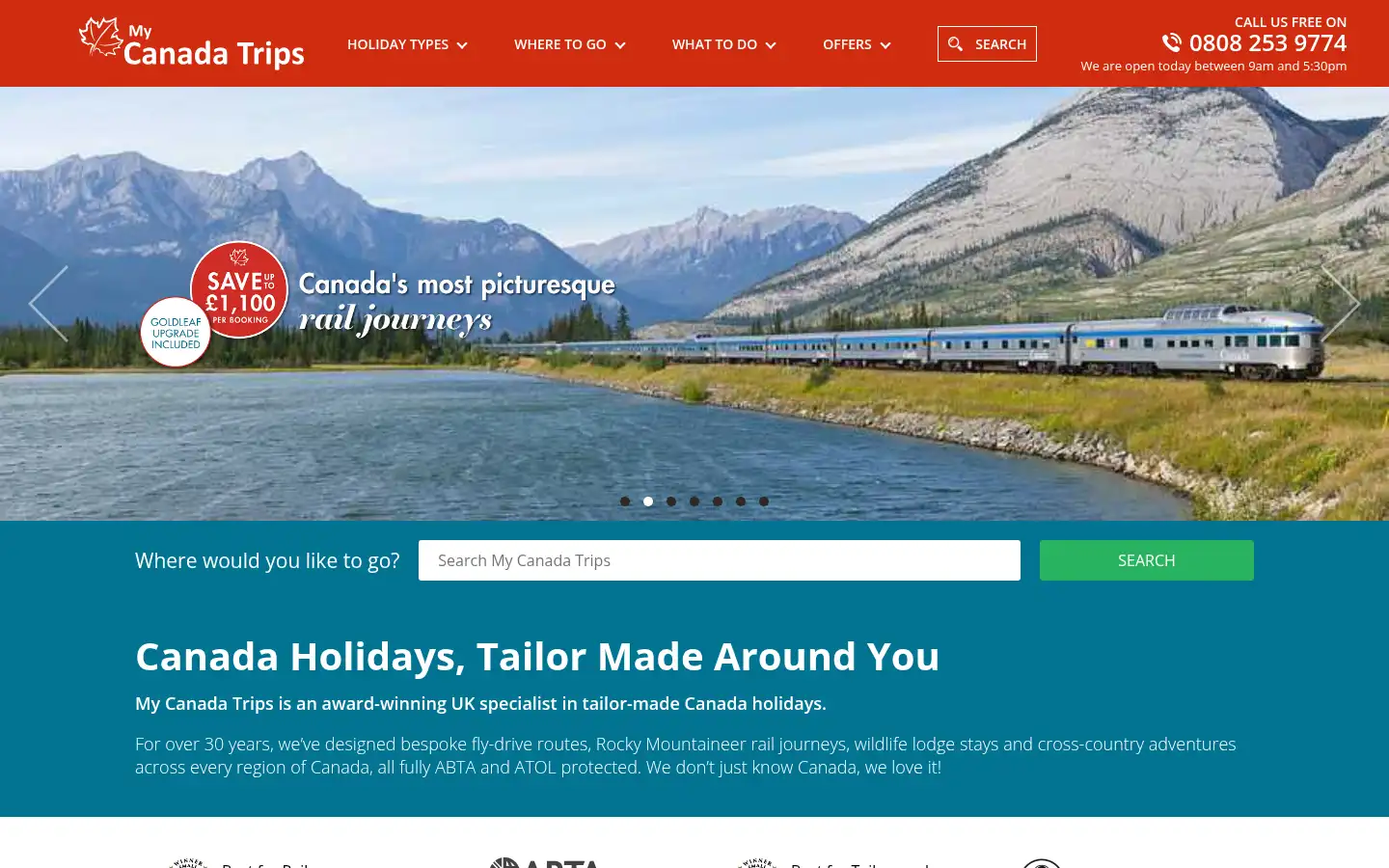 Screenshot of mycanadatrips.com