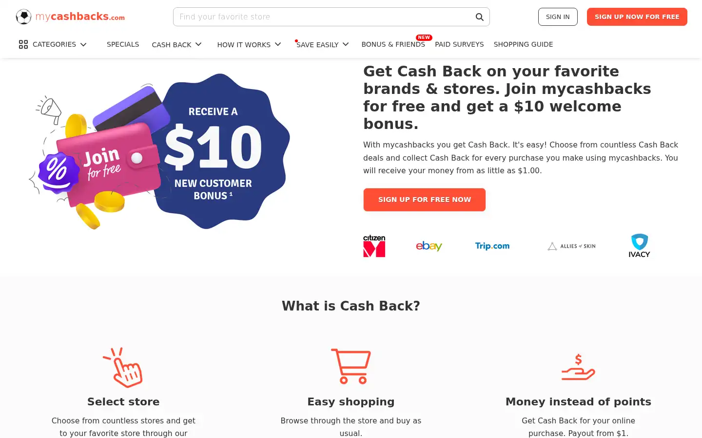 Screenshot of mycashbacks.com