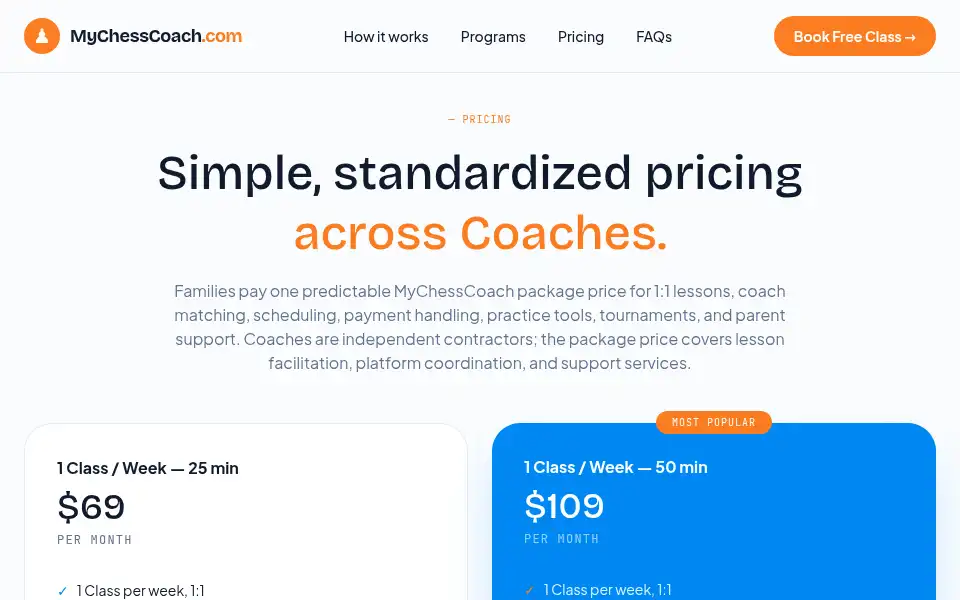 Screenshot of mychesscoach.com
