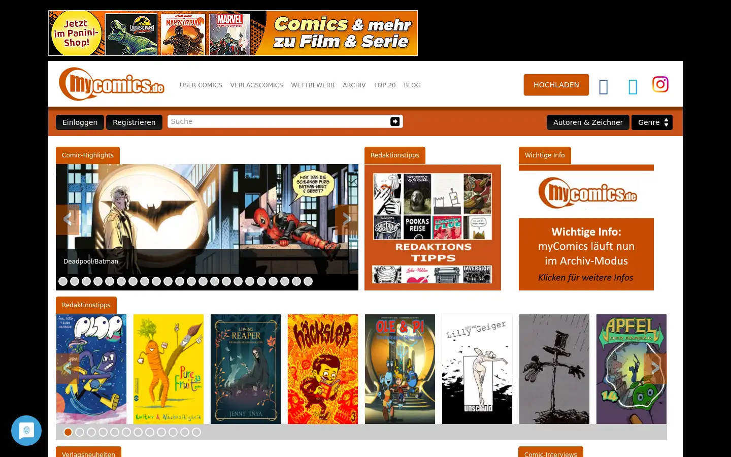 Screenshot of mycomics.de