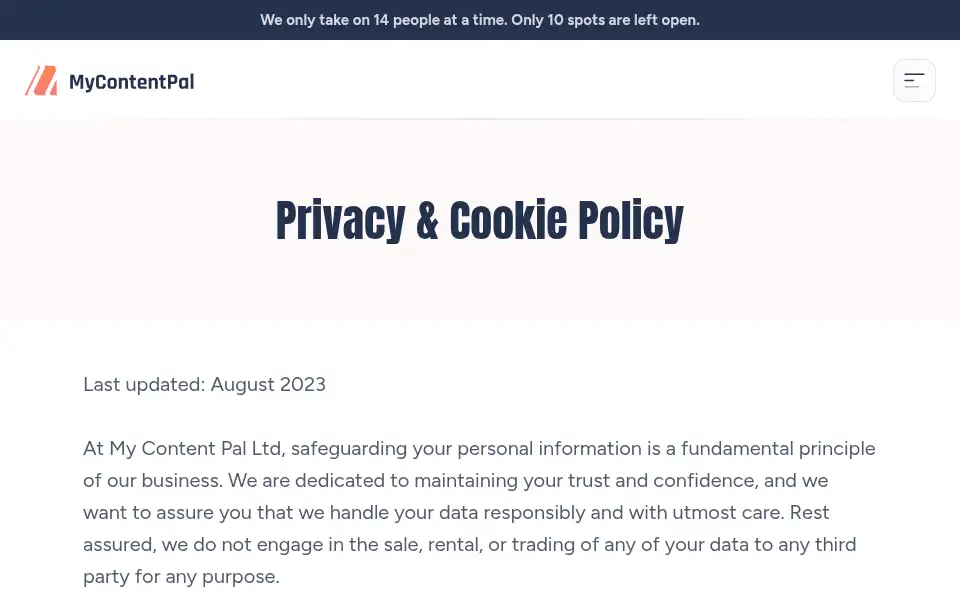 Screenshot of mycontentpal.com