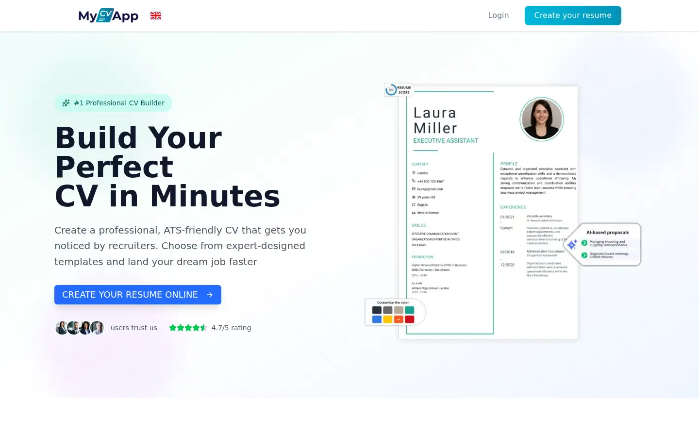 Screenshot of mycvapp.com