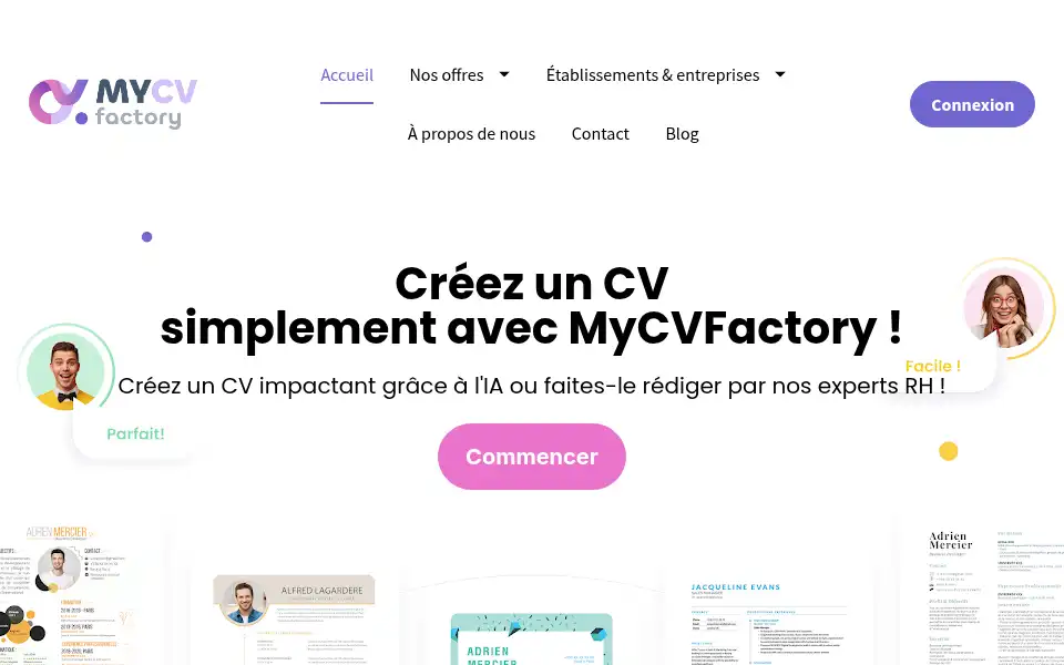 Screenshot of mycvfactory.com