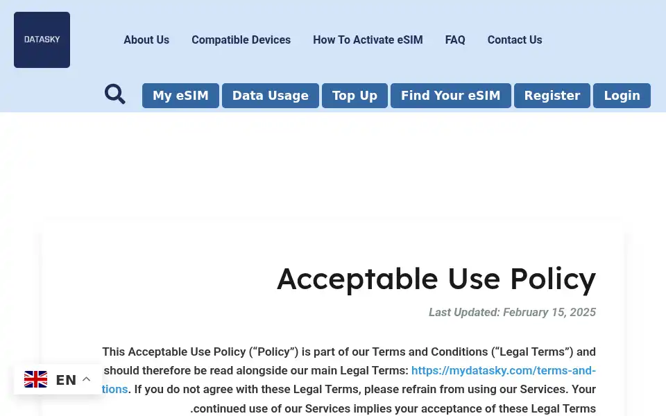 Screenshot of mydatasky.com