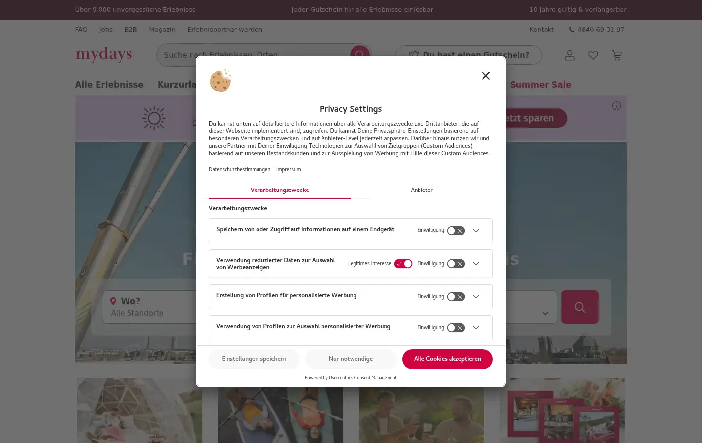 Screenshot of mydays.ch