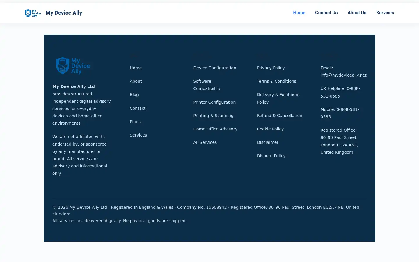 Screenshot of mydeviceally.net