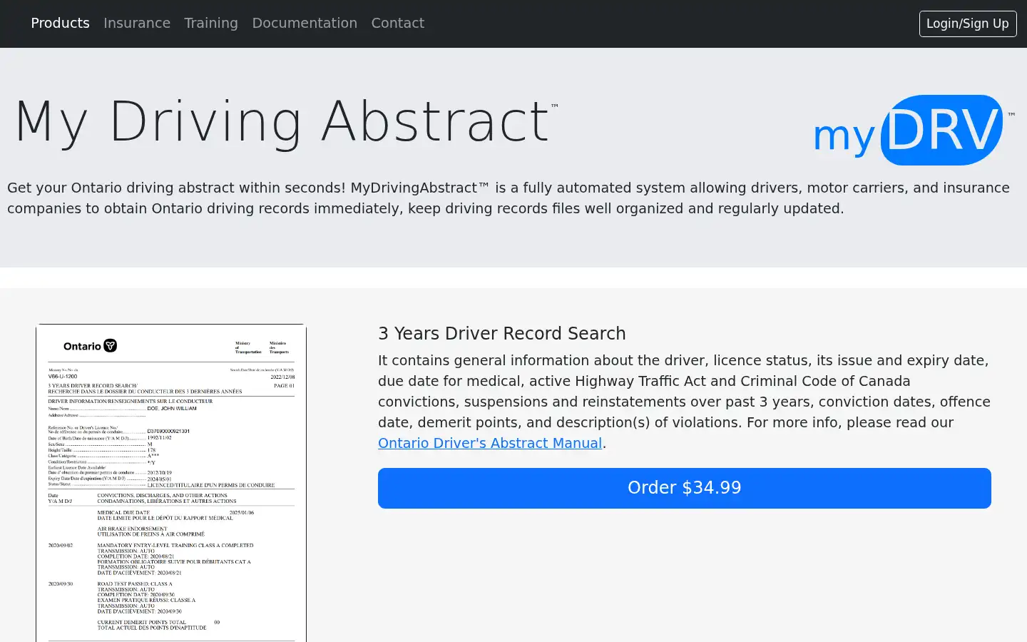 Screenshot of mydrivingabstract.com
