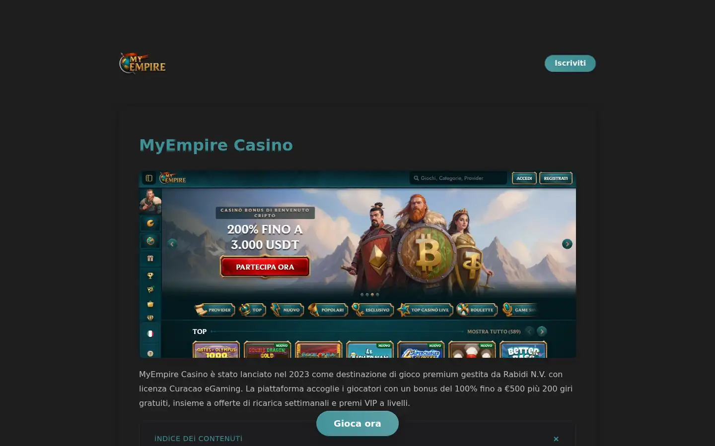 Screenshot of myempirecasino.co.it