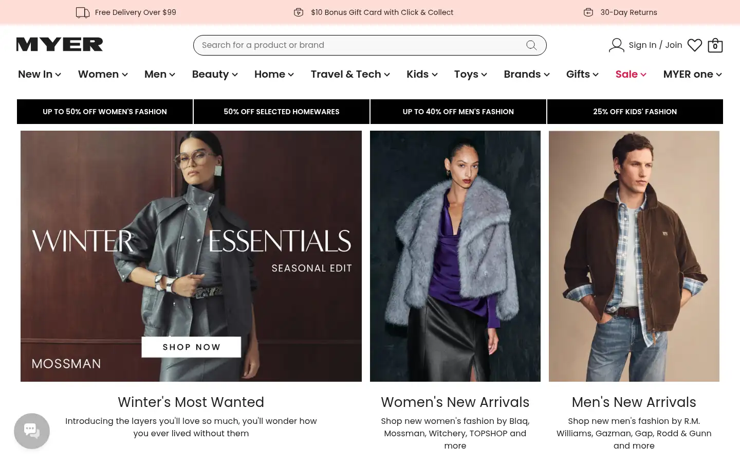 Screenshot of myer.com.au