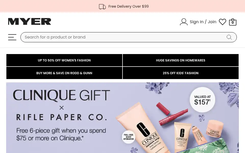 Screenshot of myers.com.au
