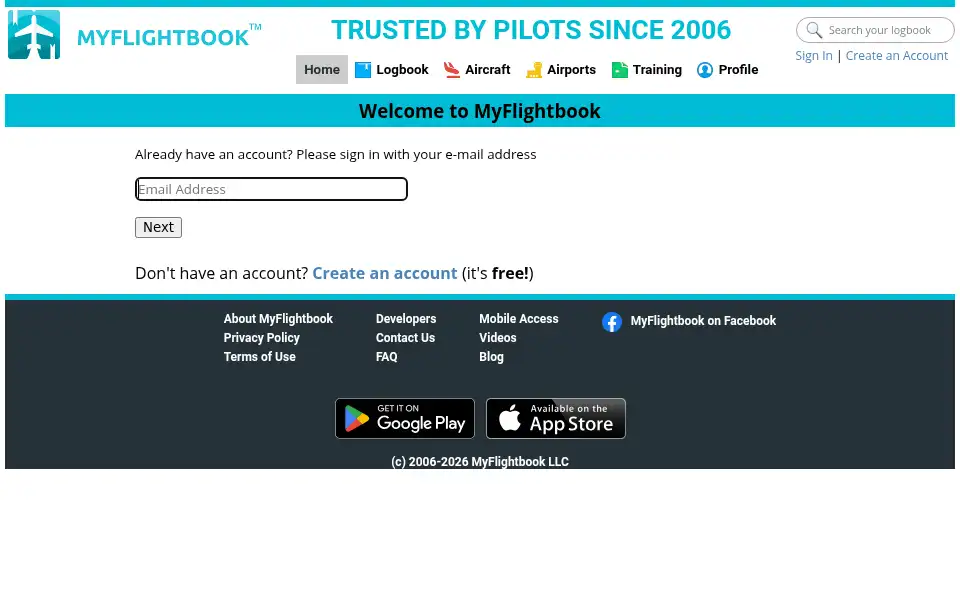 Screenshot of myflightbook.com