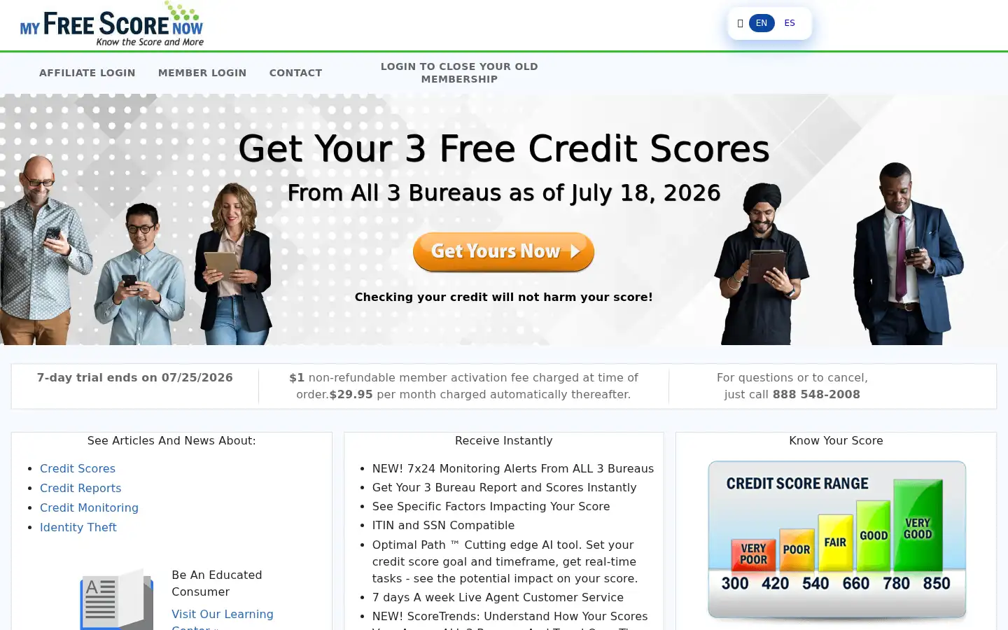 Screenshot of myfreescorenow.com