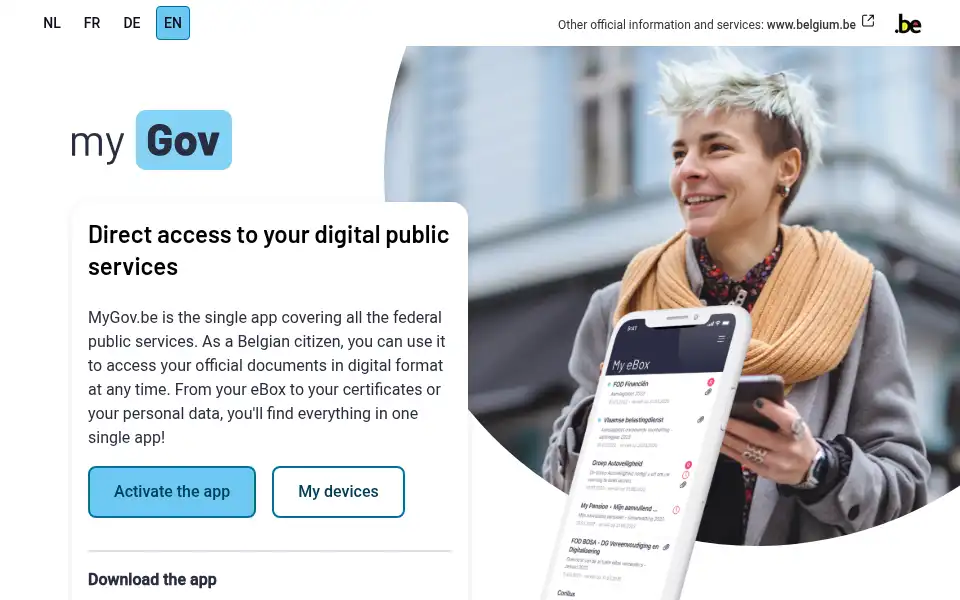 Screenshot of mygov.be