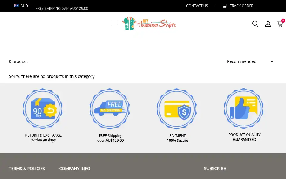 Screenshot of myhawaiianshirts.com.au