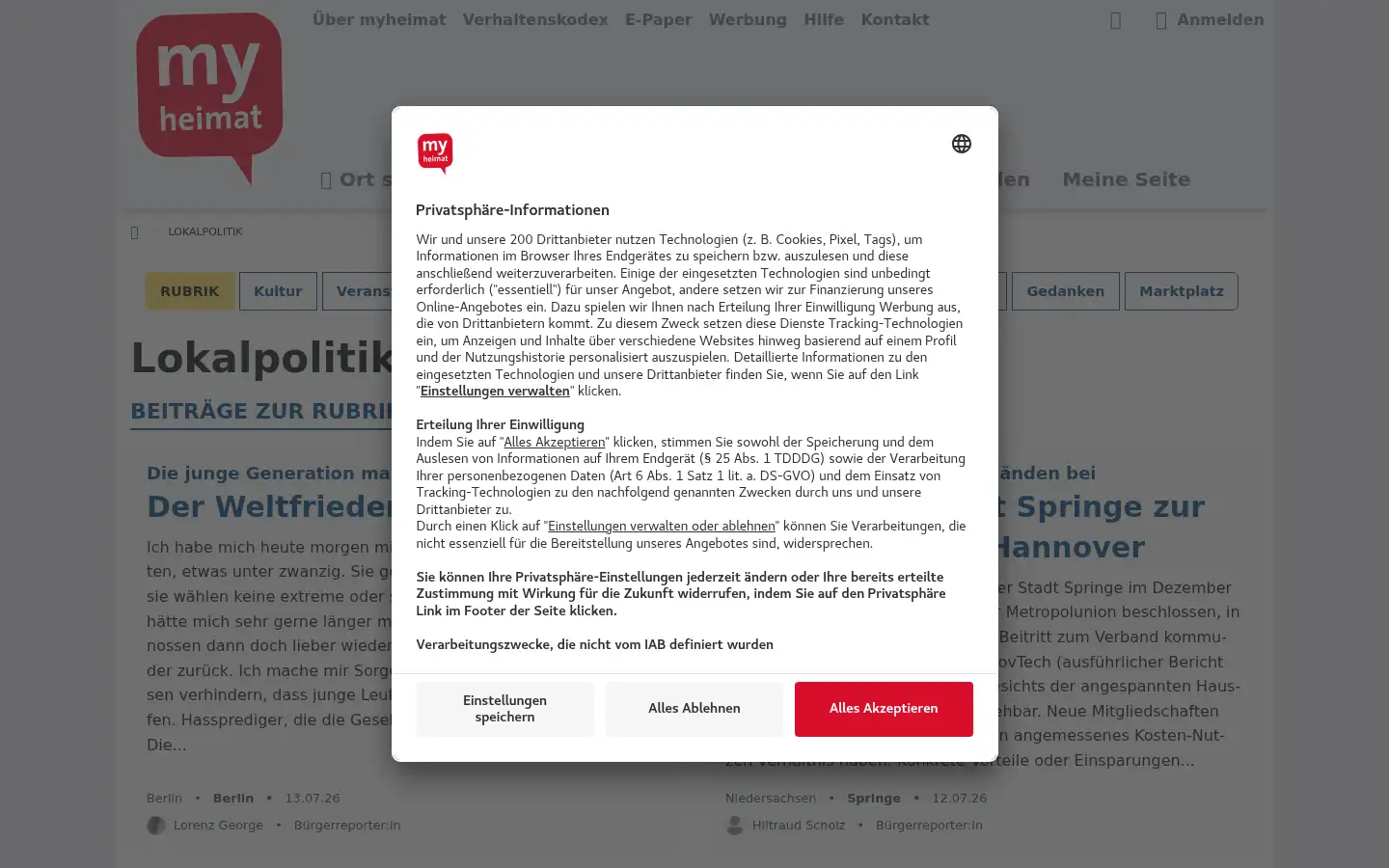 Screenshot of myheimat.de