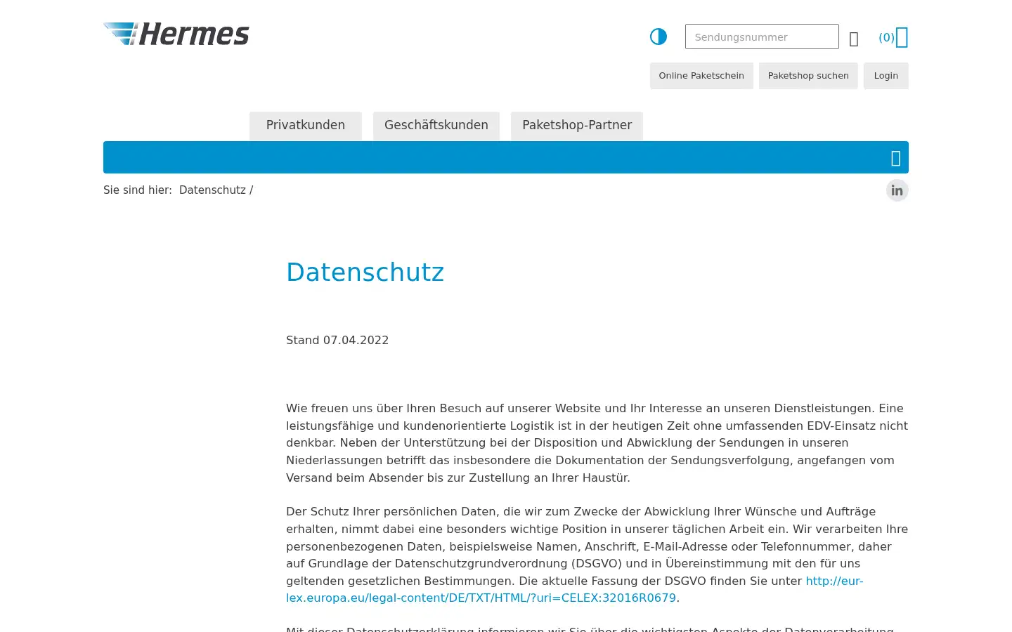 Screenshot of myhermes.at
