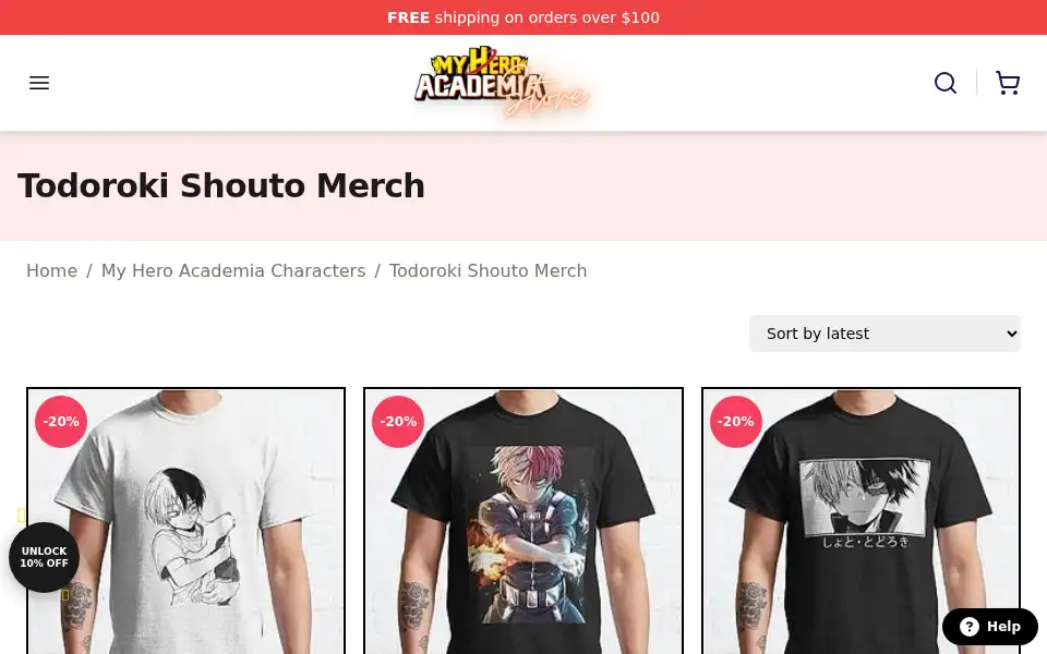 Screenshot of myheroacademiastore.com