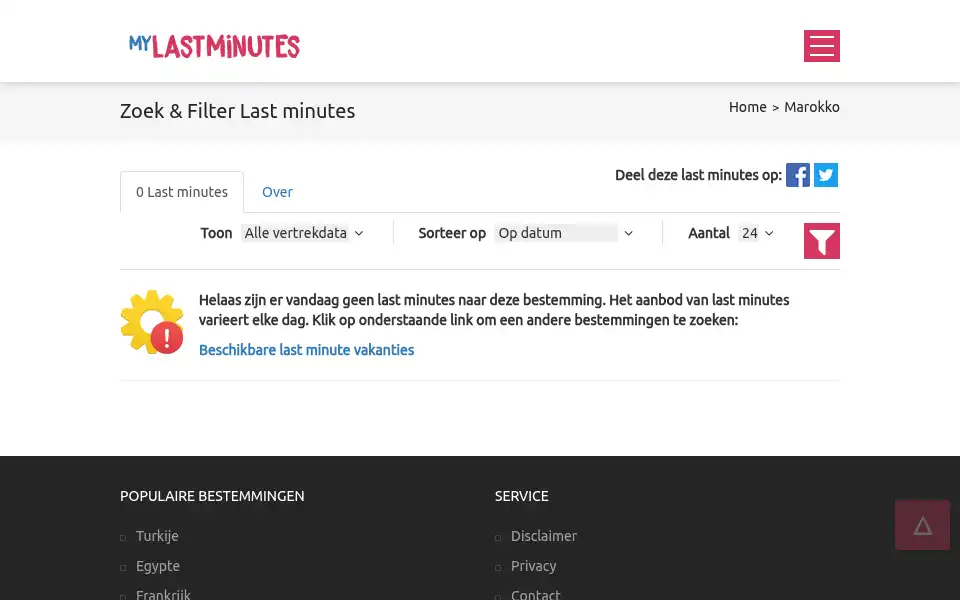 Screenshot of mylastminutes.nl