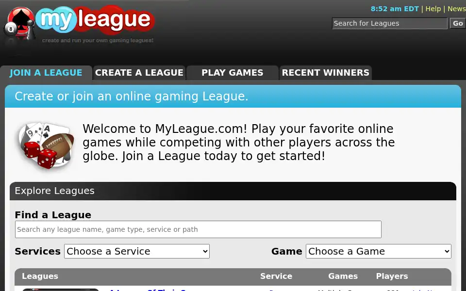 Screenshot of myleague.com