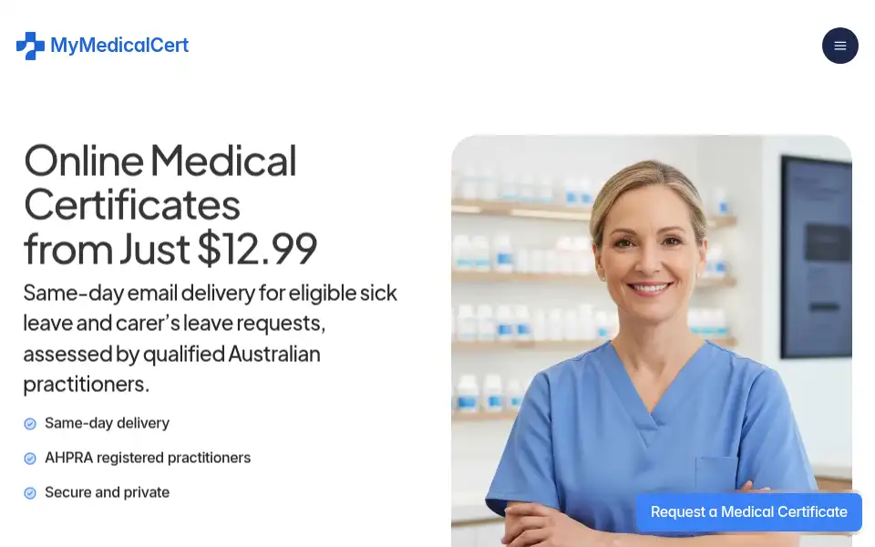 Screenshot of mymedicalcert.com.au