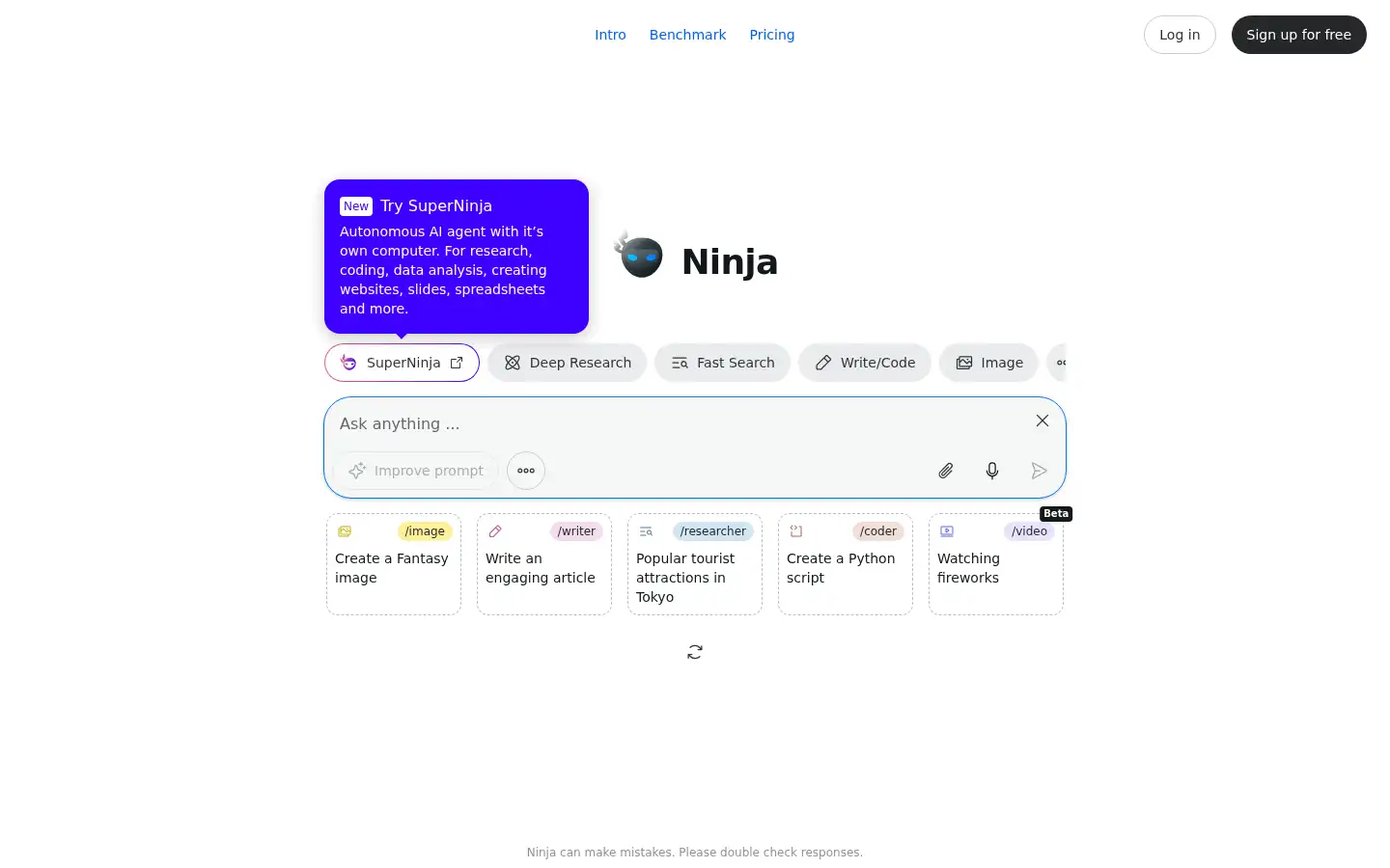 Screenshot of myninja.ai