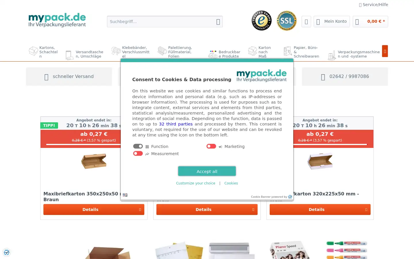 Screenshot of mypack.de