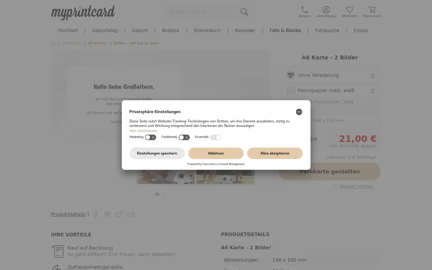 Screenshot of myprintcard.de