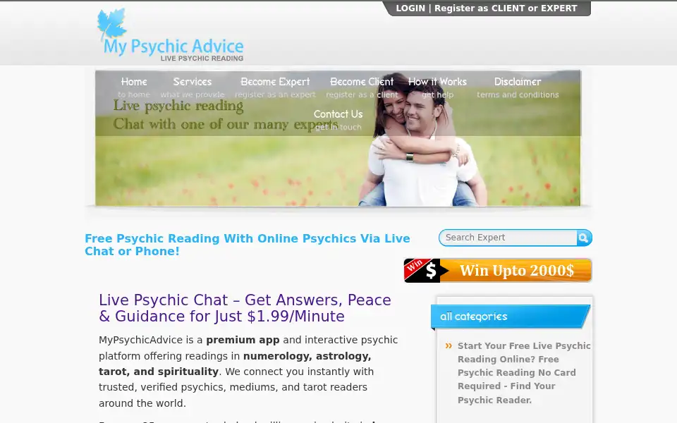 Screenshot of mypsychicadvice.com
