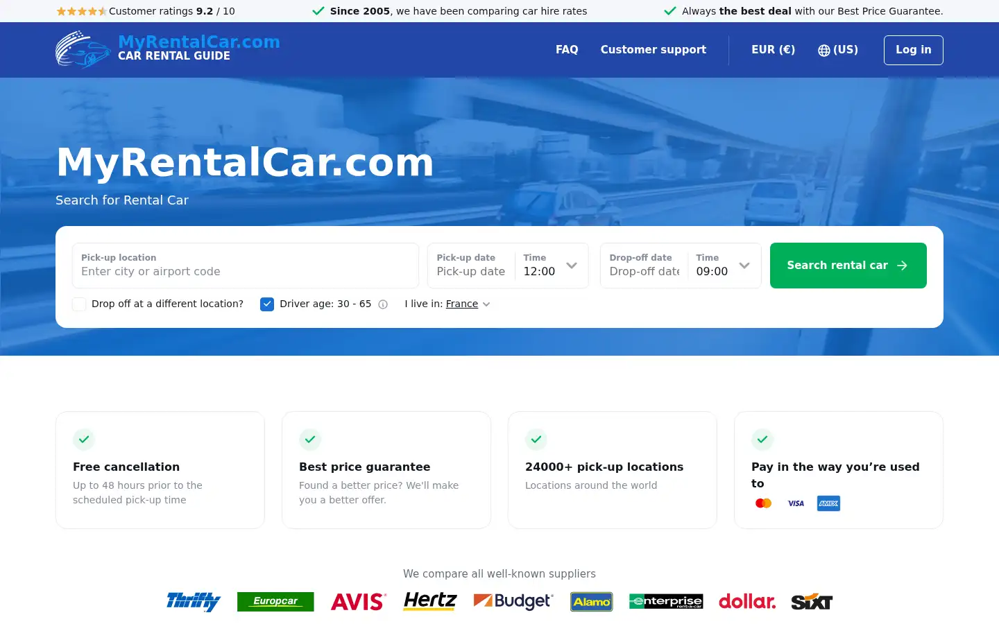 Screenshot of myrentalcar.com
