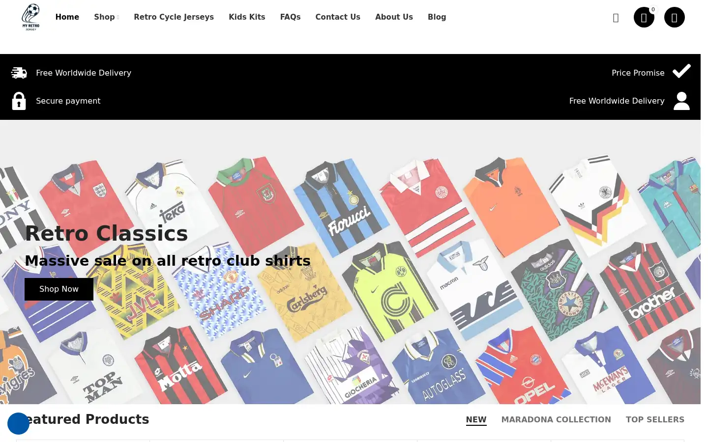 Screenshot of myretrojersey.com