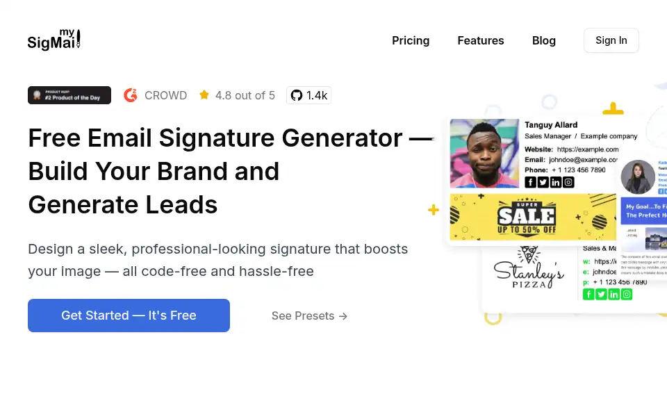 Screenshot of mysigmail.com