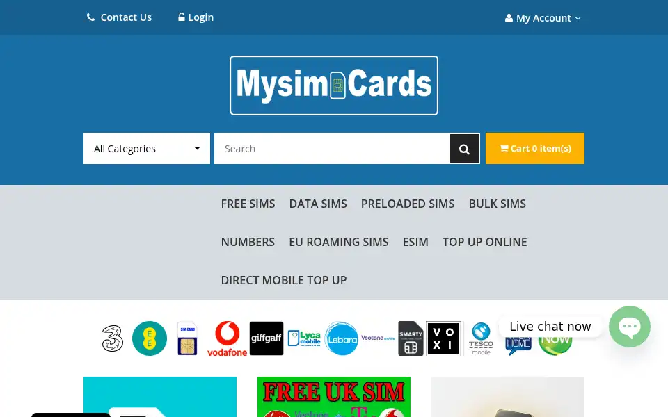 Screenshot of mysimcards.co.uk