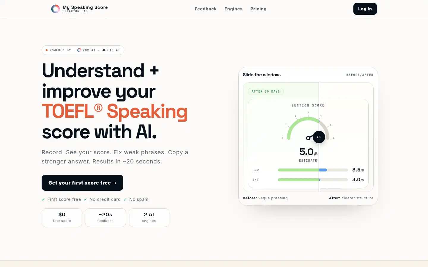 Screenshot of myspeakingscore.com