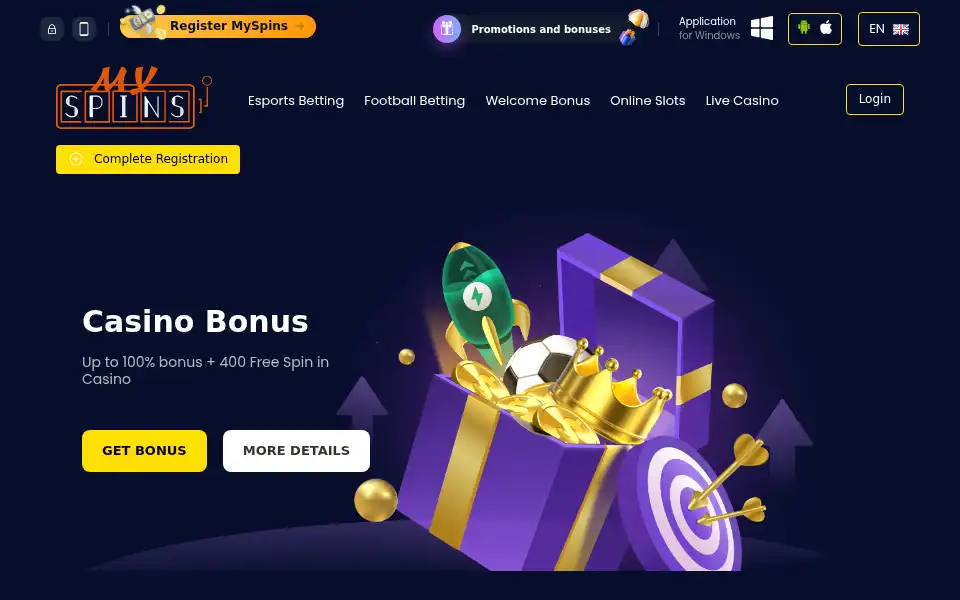 Screenshot of myspins-casino.com