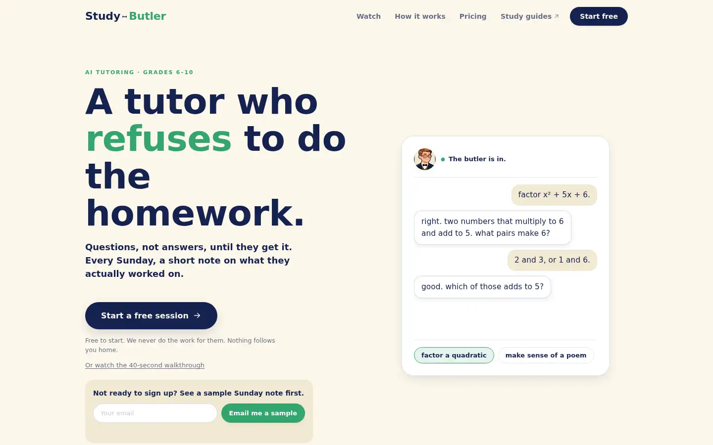 Screenshot of mystudybutler.com