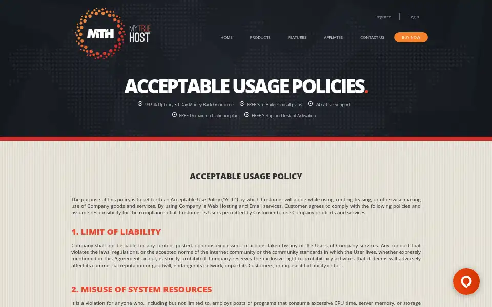 Screenshot of mytruehost.com