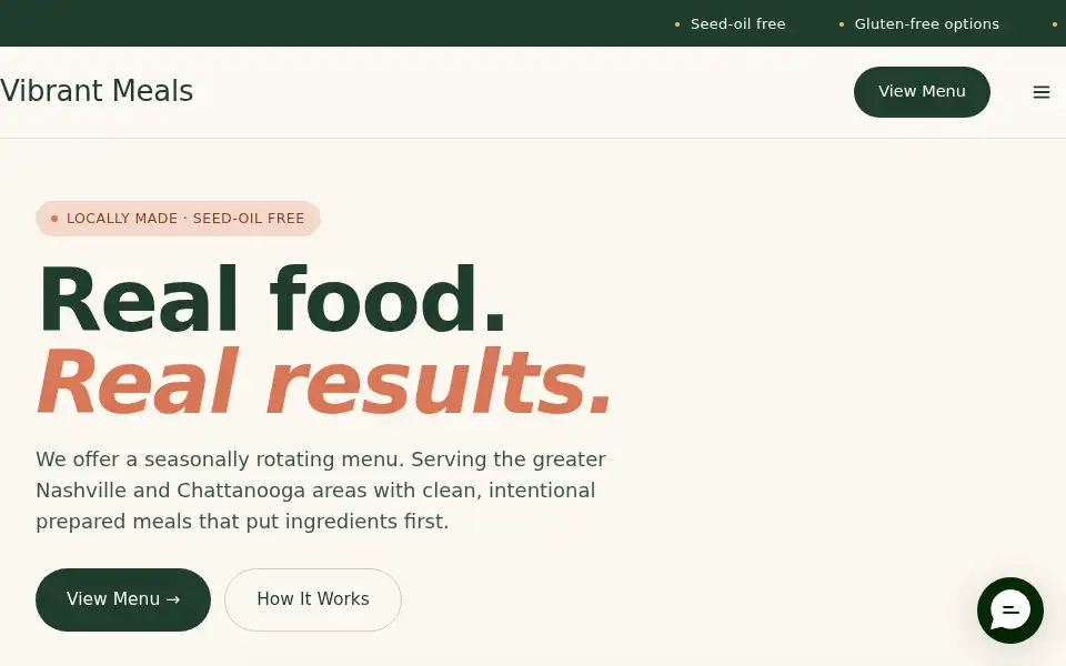 Screenshot of myvibrantmeals.com