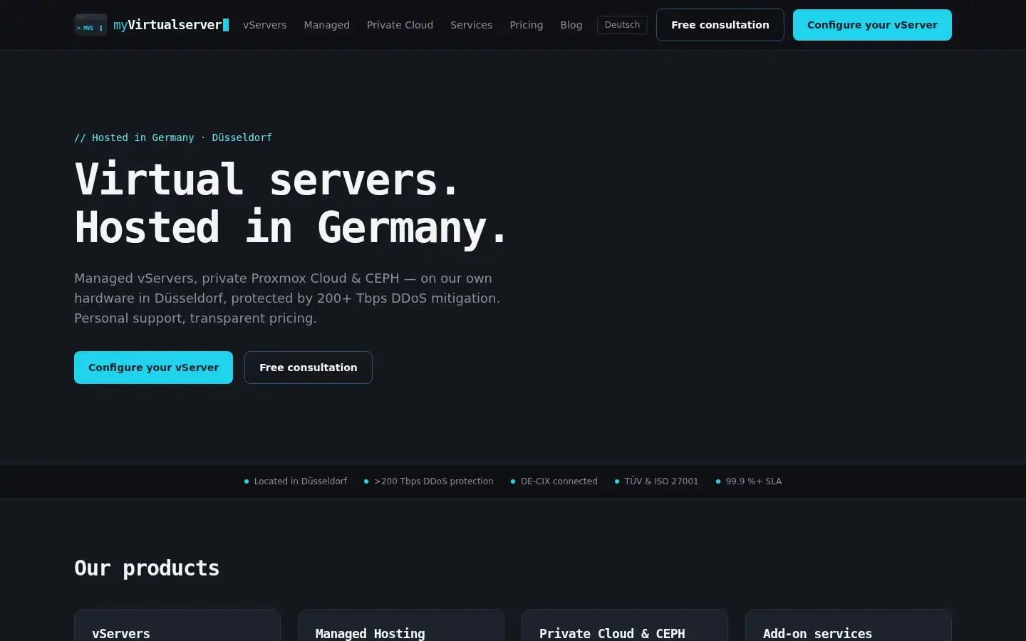 Screenshot of myvirtualserver.com