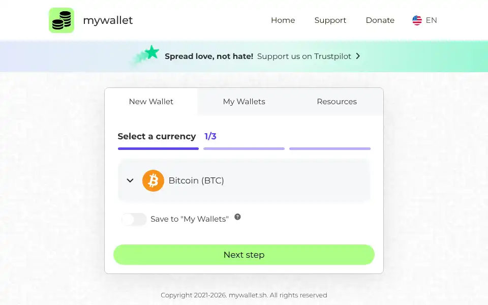 Screenshot of mywallet.sh