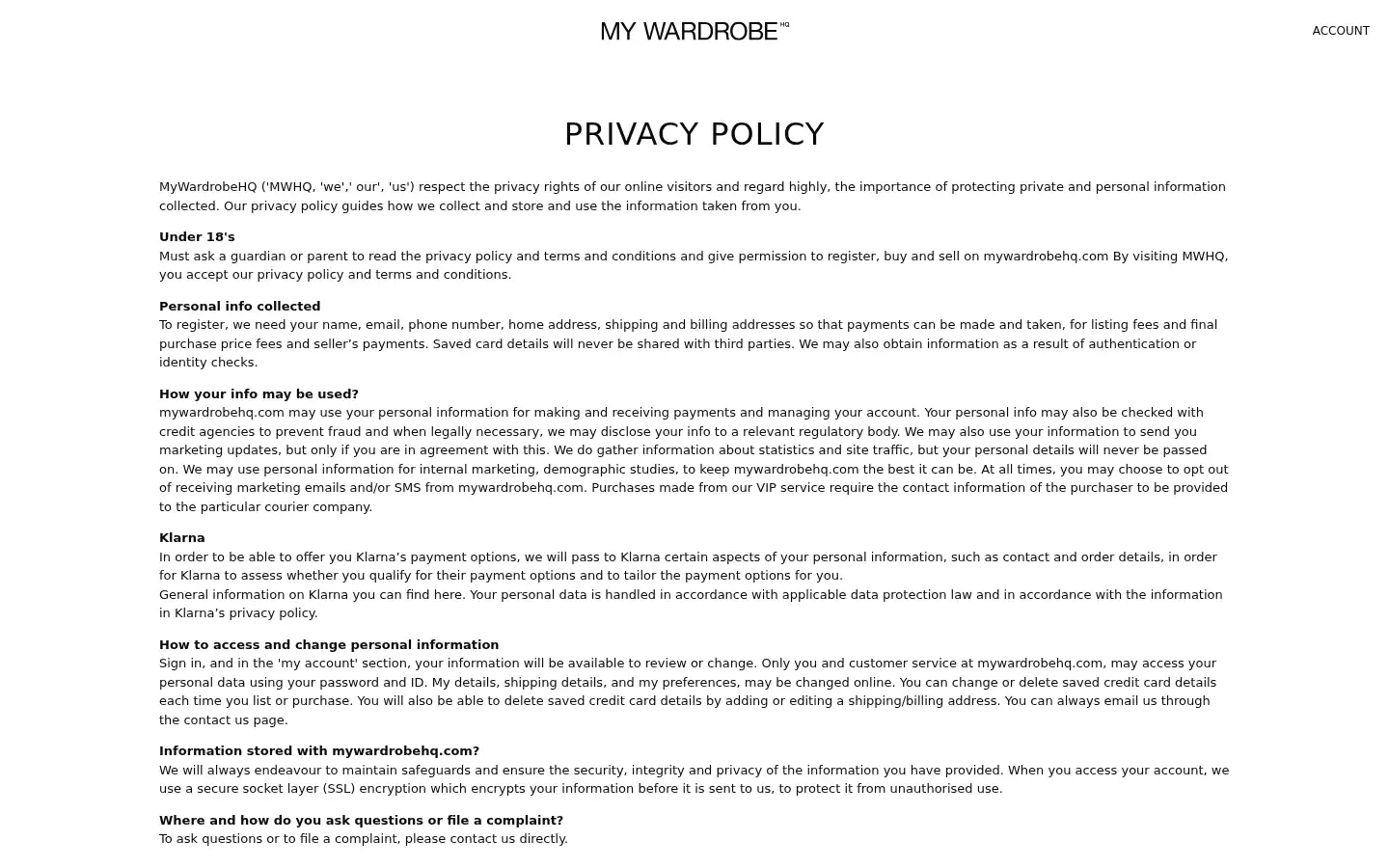 Screenshot of mywardrobehq.com