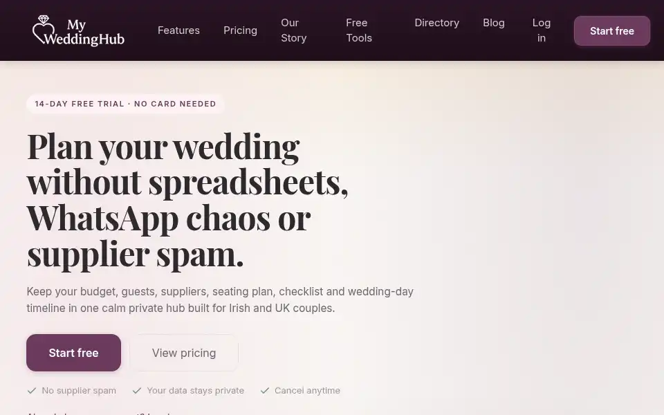 Screenshot of myweddinghub.ie