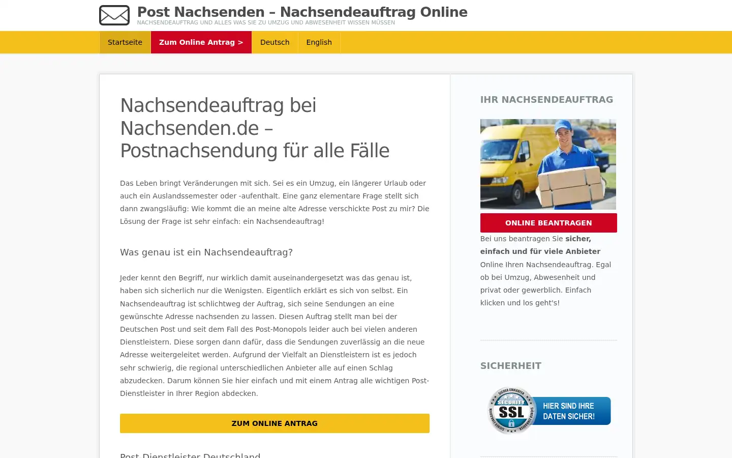Screenshot of nachsenden.de