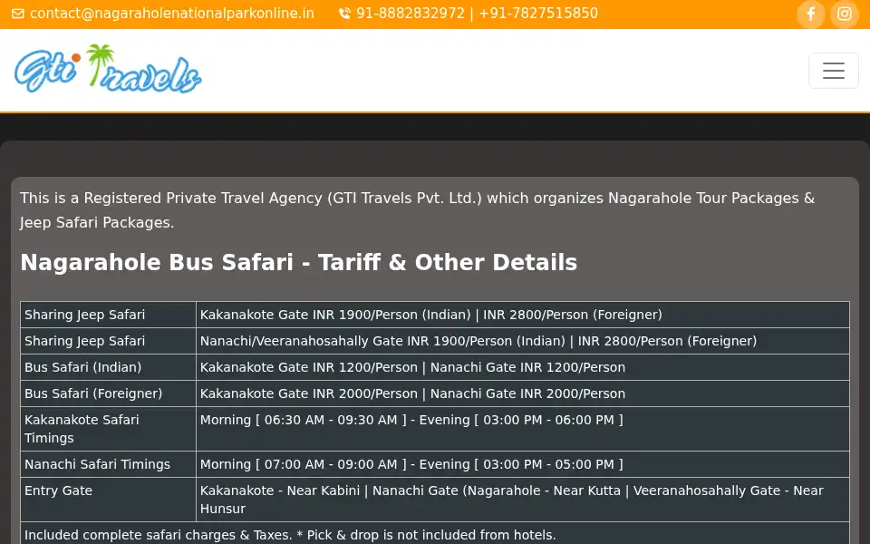 Screenshot of nagaraholenationalparkonline.in