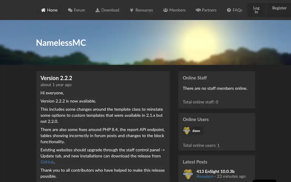 Screenshot of namelessmc.com