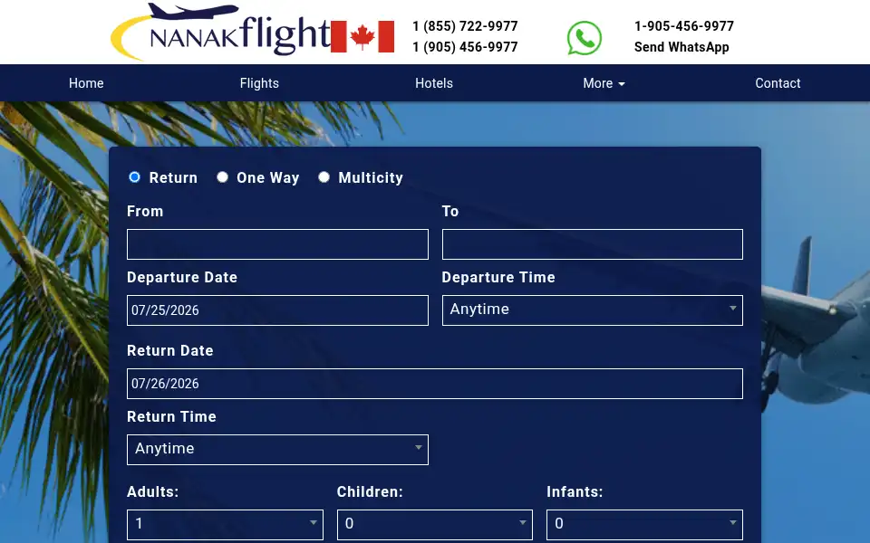 Screenshot of nanakflights.com
