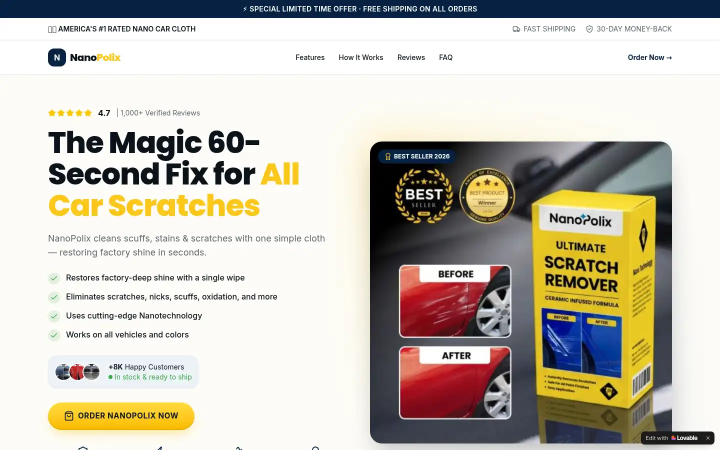 Screenshot of nanopolix-scratch-remover.lovable.app