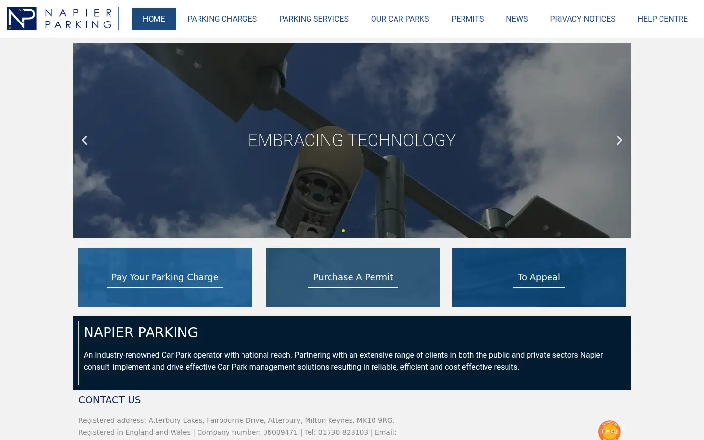 Screenshot of napierparking.co.uk