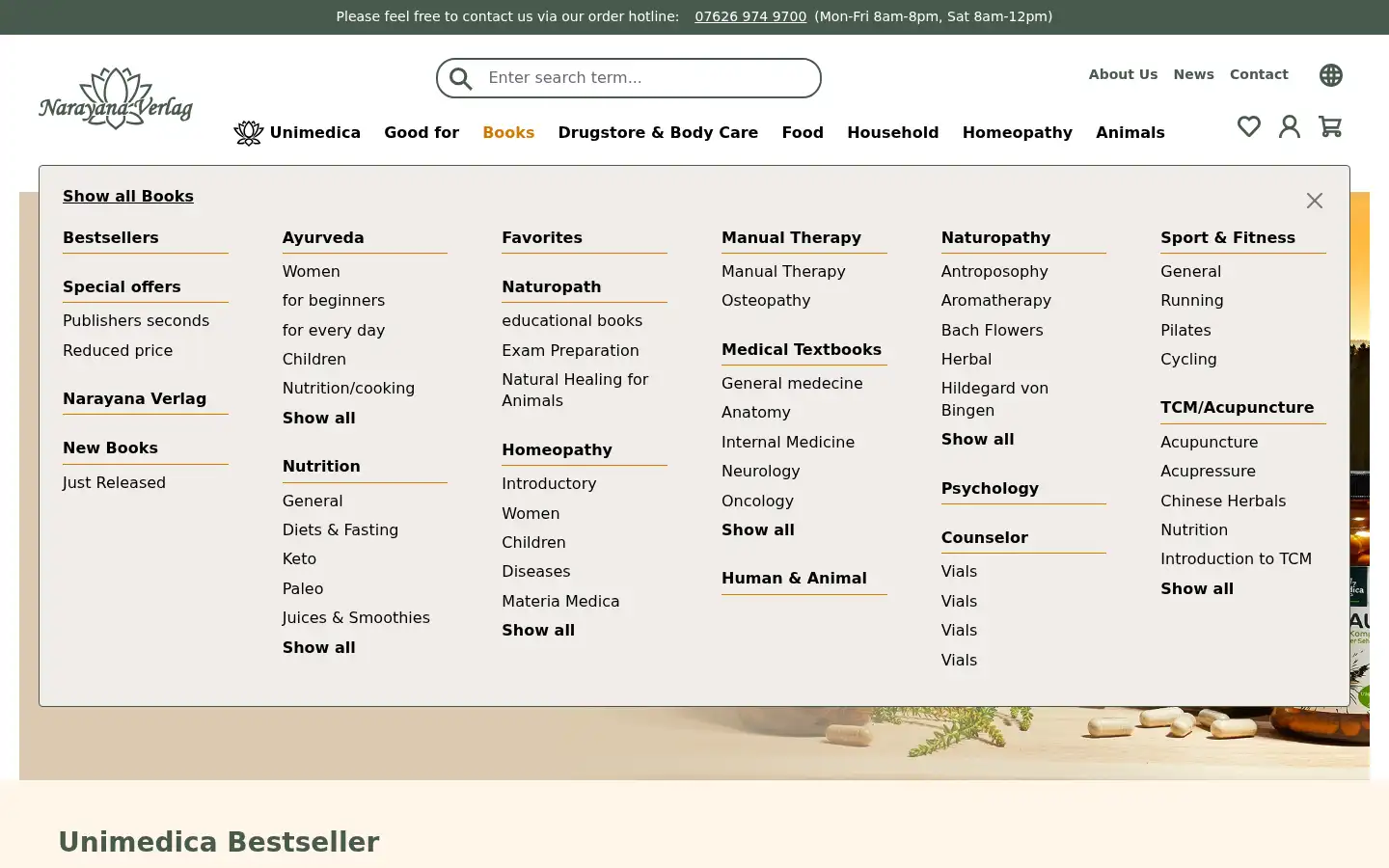 Screenshot of narayana-verlag.de